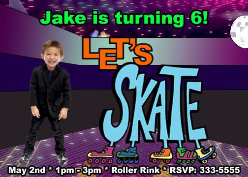 ROLLER SKATING PHOTO BIRTHDAY PARTY INVITATIONS  