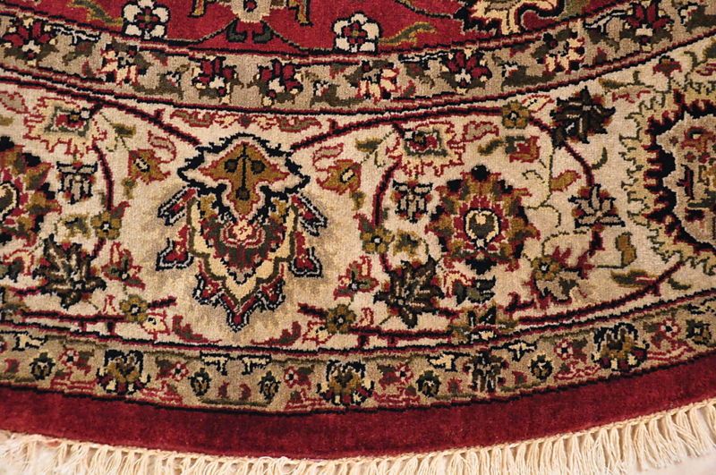 FOOT ROUND RUG HANDMADE WOOL PLUM IVORY KASHAN  