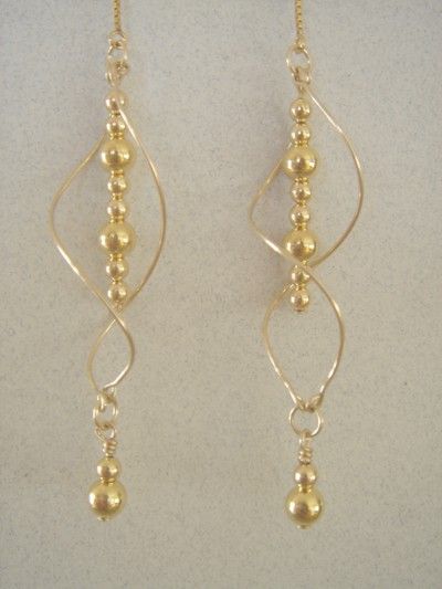 Double Spiral Gold Ball Ear Threads Threader Earrings  