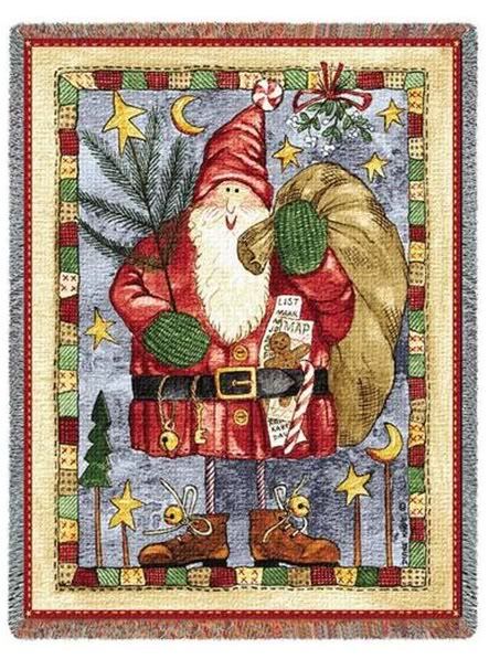 WHIMSICAL CHRISTMAS SANTA TAPESTRY THROW AFGHAN BLANKET  