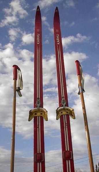 VINTAGE Wooden Skis 85 Wood RED Skiis + POLES Ski GREAT  