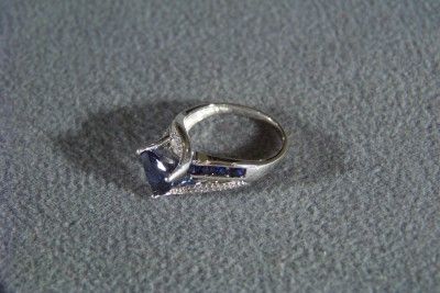   10 K WHITE GOLD 11 LAB CREATED BLUE SAPPHIRE 12 DIAMOND BRIDGE RING 7