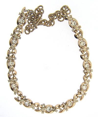 Vintage Trifari Rhinestone Necklace Yellow Goldtone  