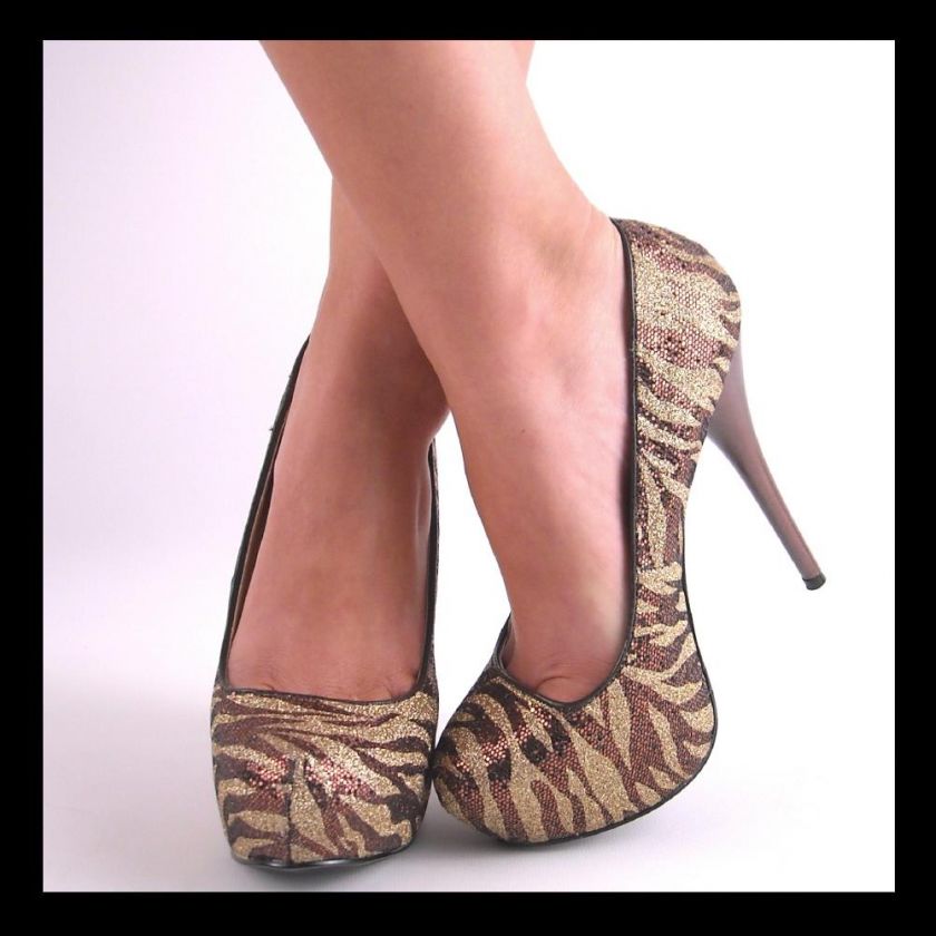 NEW BRONZE GOLD ZEBRA HIGH HEEL STILETTO PUMP  