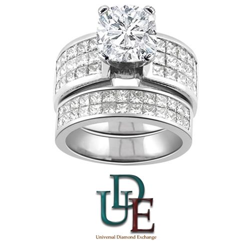 Diamond Bridal Set Ring 5.75 CTW Cushion 14K White Gold F G/SI3 